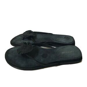 Ann Taylor black suede flip flops floral beach women size 8